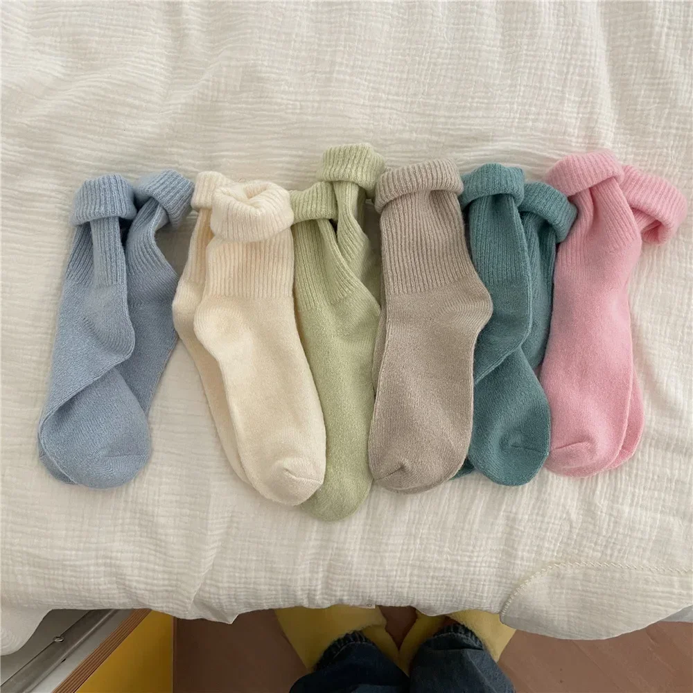 Thermal Sock Wool - Meias Kawaii japonesas para mulheres, monocromáticas,