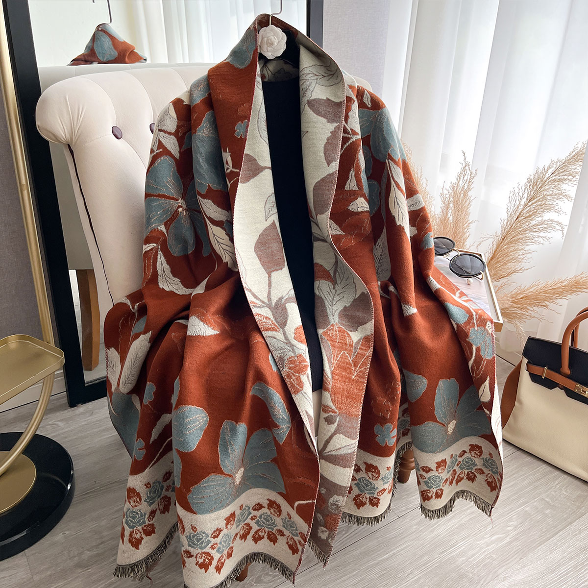 Shawl Wrap Winter - Mulheres engrossar luxo inverno paisley dupla