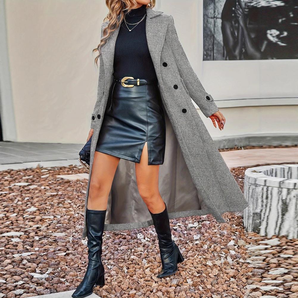Wool Coat Peacoat - Casaco de Outono Feminino Longo de